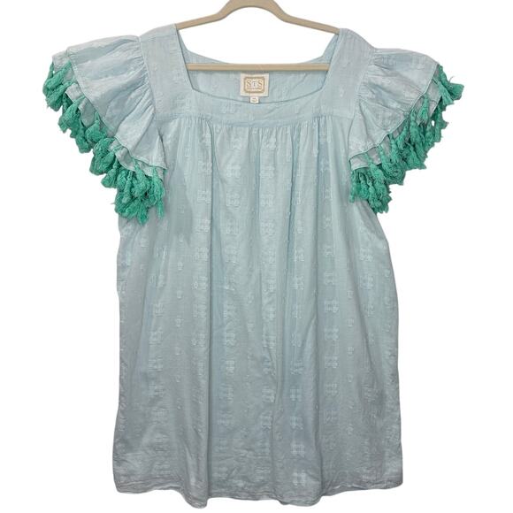 STS Sail to Sable Plus Size XXL Shift Dress Tassel Ruffle Sleeve Lined Beachy - Picture 2 of 12